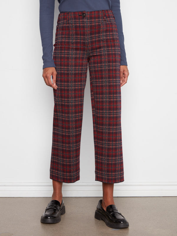 Plaid Patch Pocket Wide Leg Ponte Pants - Equestrian