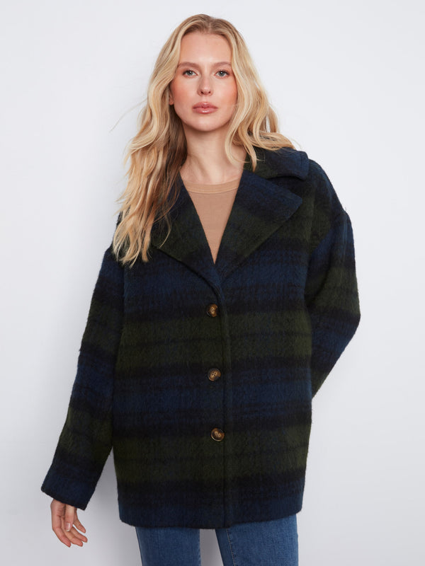 Plaid Wool Blend Jacket - Twilight