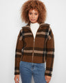 Plaid jacket featuring a Johnny collar for a classic touch, perfect for any casual outing. By Charlie B.