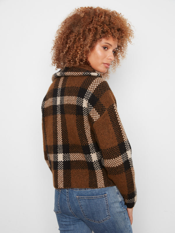 Plaid Zip-Up Cardigan - Coffee