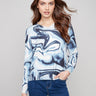 Blue swirl sweater featuring a cozy plush texture and stylish long sleeves by Charlie B.