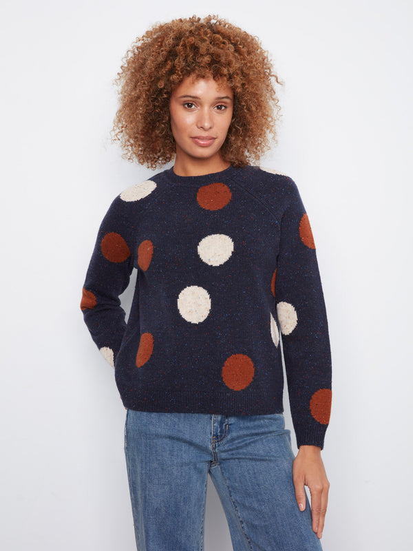 Polka Dot Speckled Sweater - Navy