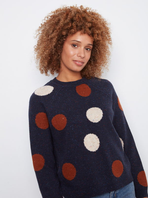 Polka Dot Speckled Sweater - Navy