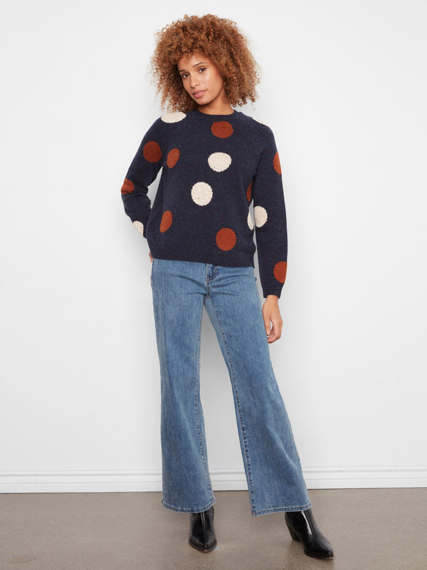 Polka Dot Speckled Sweater - Navy