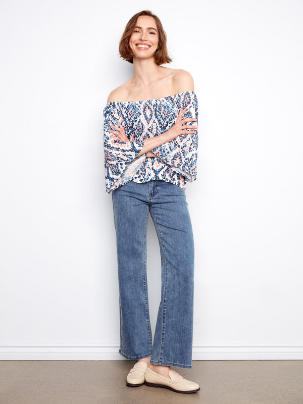 Printed 3/4 Sleeve Off-Shoulder Blous- Nomad