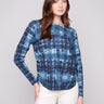 Sweater with a shadow print and boat neck, showcasing ribbed sleeves for a chic look by Charlie B.