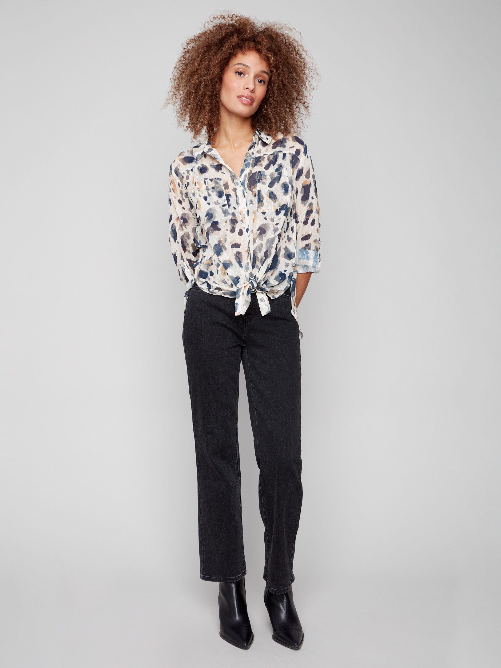 Chic button-down design with shirt collar in an animal print by Charlie B.