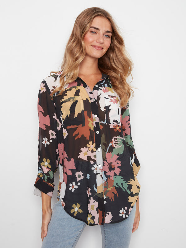 Printed Button-Up Blouse - Bloom