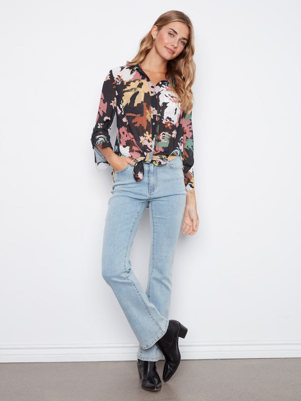 Printed Button-Up Blouse - Bloom