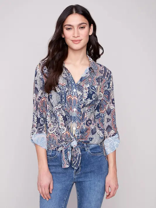 Printed Button-Up Blouse - Jolly