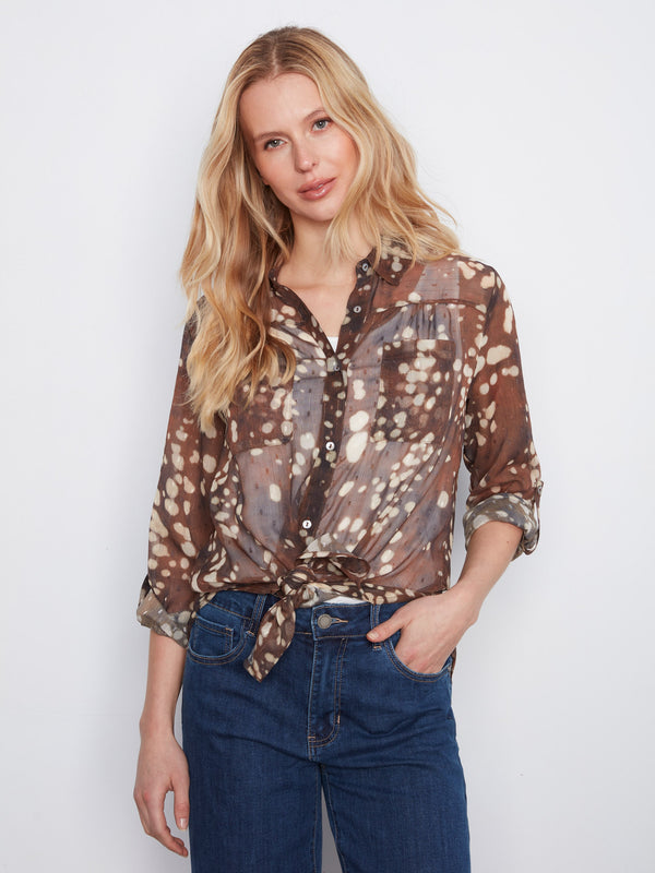 Printed Button-Up Blouse - Speckle