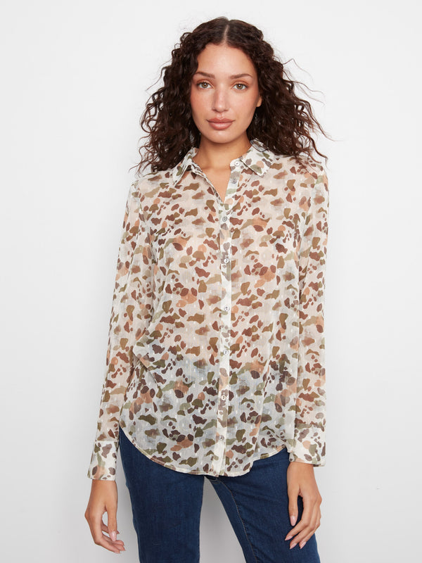 Printed Button-Up Shirt - Pebble