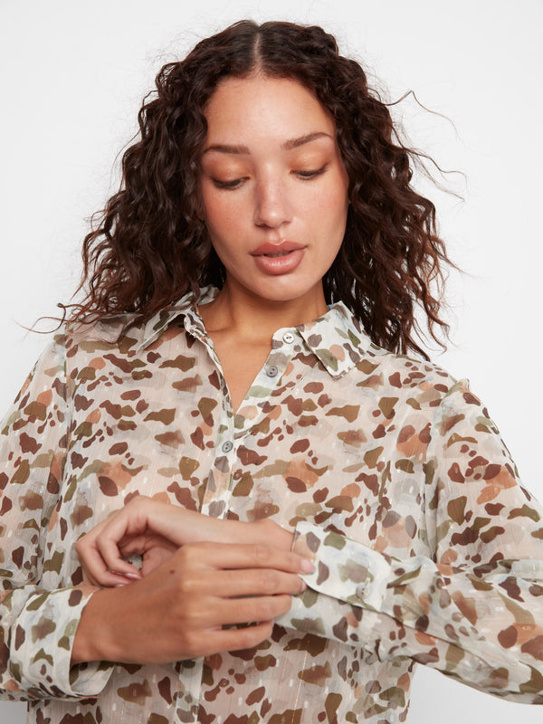 Printed Button-Up Shirt - Pebble