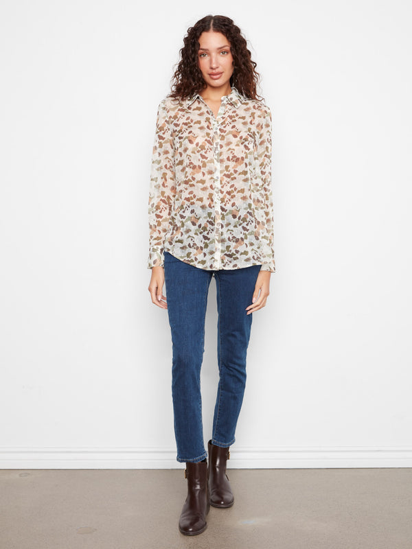 Printed Button-Up Shirt - Pebble