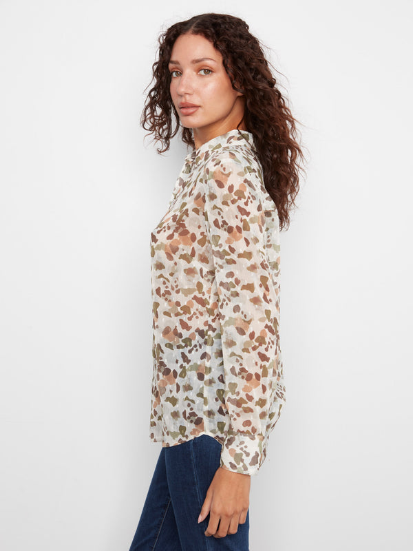 Printed Button-Up Shirt - Pebble