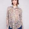 Floral chiffon shirt featuring a classic shirt collar, perfect for versatile styling by Charlie B.