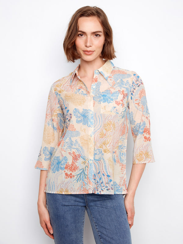 Printed Cotton Blend Button-Up Shirt - Coraline