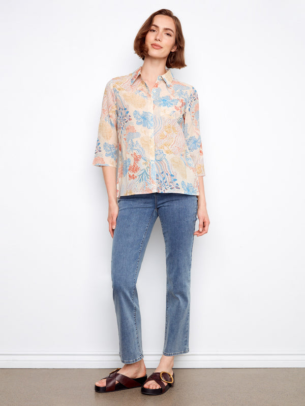 Printed Cotton Blend Button-Up Shirt - Coraline