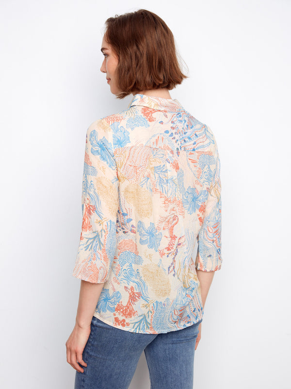 Printed Cotton Blend Button-Up Shirt - Coraline