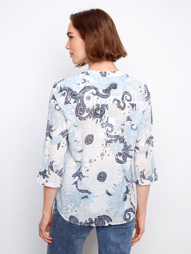 A beautifully patterned blouse with an easygoing fit that complements any casual look effortlessly. Styled by Charlie B.