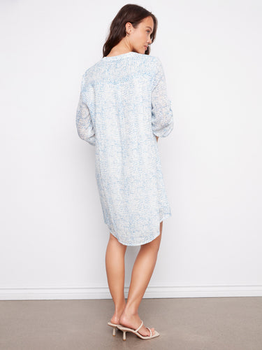 Relaxed-fit Henley shirt dress in light blue, designed with a chic neckline for effortless fashion by Charlie B.