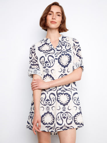 Charlie B Printed Cotton Blend Henley Shirt Dress Ornament / S