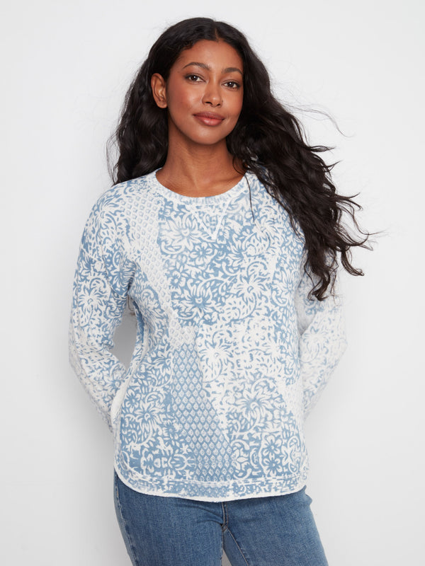 Printed Cotton Crew Neck Sweater - Damask