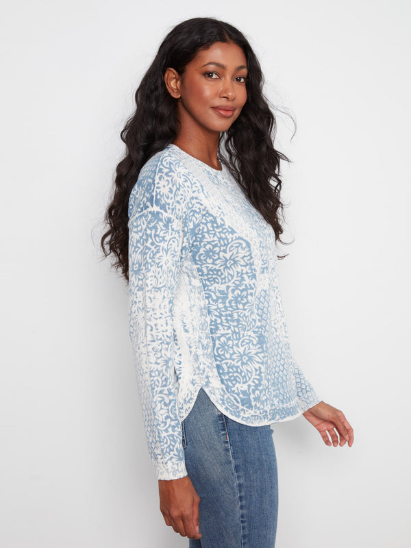 Printed Cotton Crew Neck Sweater - Damask