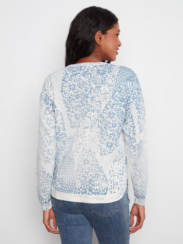 Rounded hem gives this floral print sweater a flattering silhouette, crafted in soft 100% cotton fabric. By Charlie B.