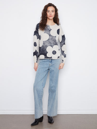 Elegant damask print sweater showcasing long sleeves and a comfortable crew neck design by Charlie B.