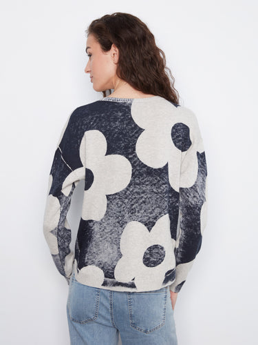 Damask styled crew neck sweater with unique drop shoulders in soft cotton fabric for everyday wear by Charlie B.