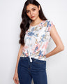 Floral printed top with a crew neckline and cap sleeves, offering a chic touch to any outfit by Charlie B.