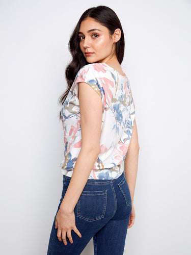 Elegant floral top in soft cotton with cap sleeves and an airy silhouette for effortless style by Charlie B.