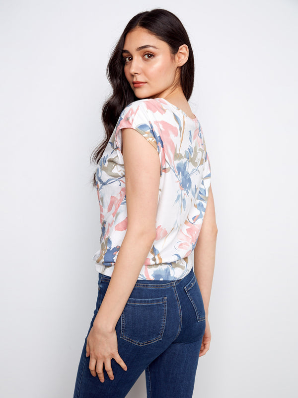 Printed Cotton Front Knot Top - Artist