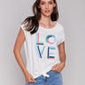 Top with round neckline and vibrant 'LOVE' print by Charlie B.