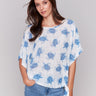 Blouse with a crew neck and turtle pattern by Charlie B.
