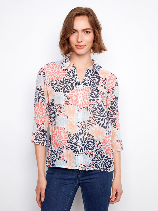 Printed Cotton Gauze Button-Up Shirt - Fireworks