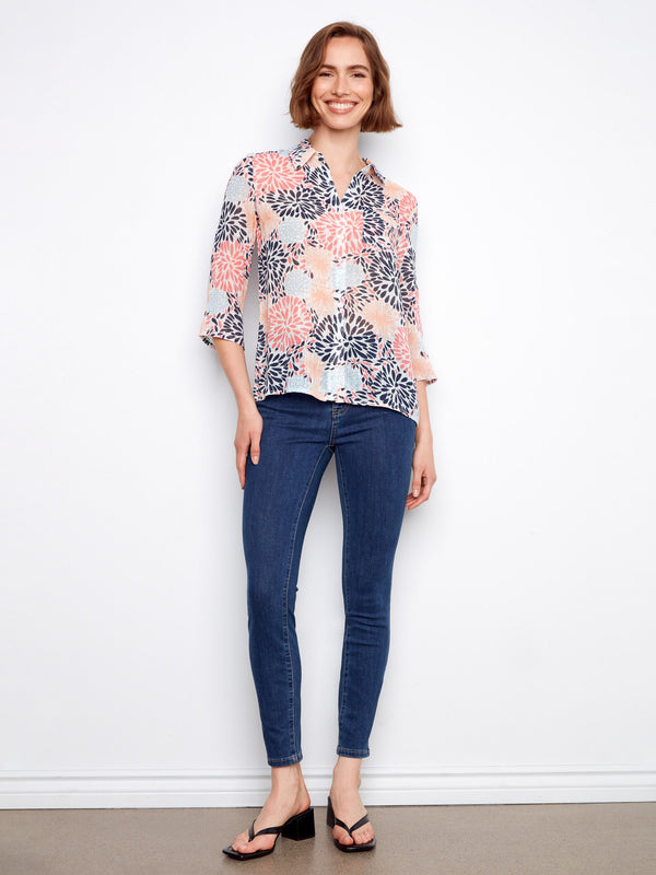 Printed Cotton Gauze Button-Up Shirt - Fireworks