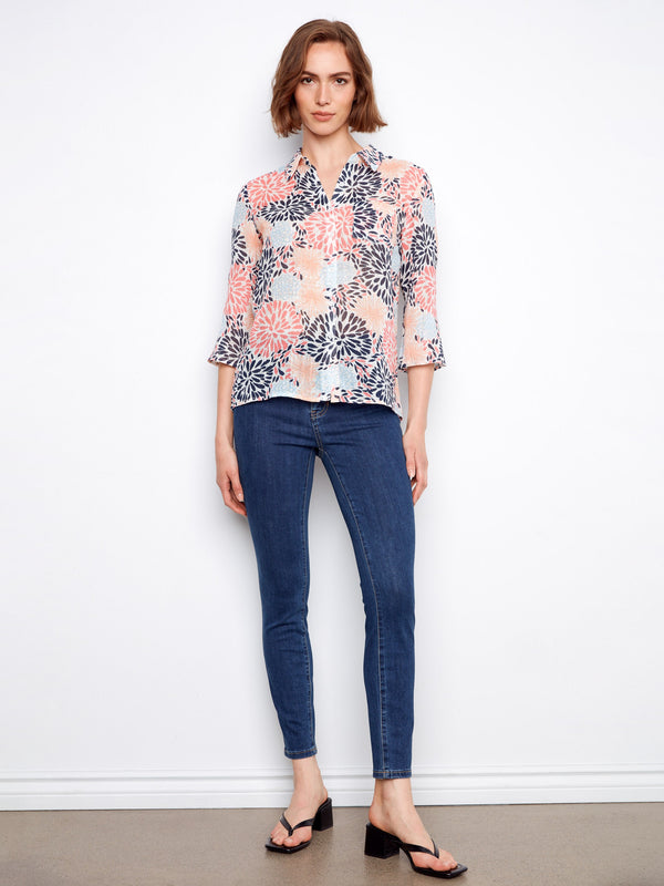 Printed Cotton Gauze Button-Up Shirt - Fireworks