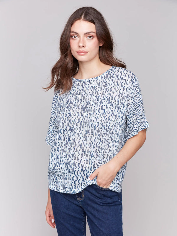 Relaxed fit blouse with abstract fish pattern by Charlie B.