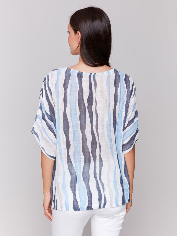 Striped pattern blouse with a stylish crew neck by Charlie B.