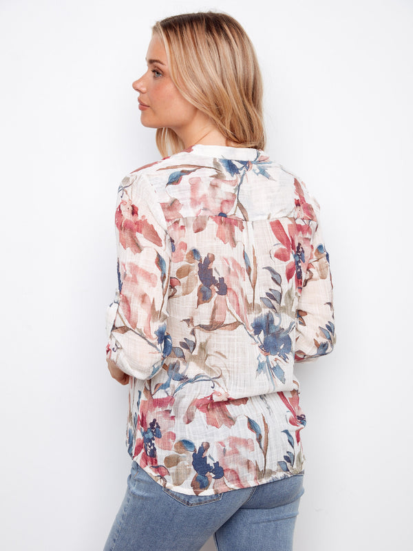 Printed Cotton Gauze Half-Button Blouse - Artist