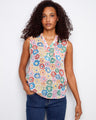 Floral top with a Henley neckline and colorful design, perfect for casual outings. Finished by Charlie B.