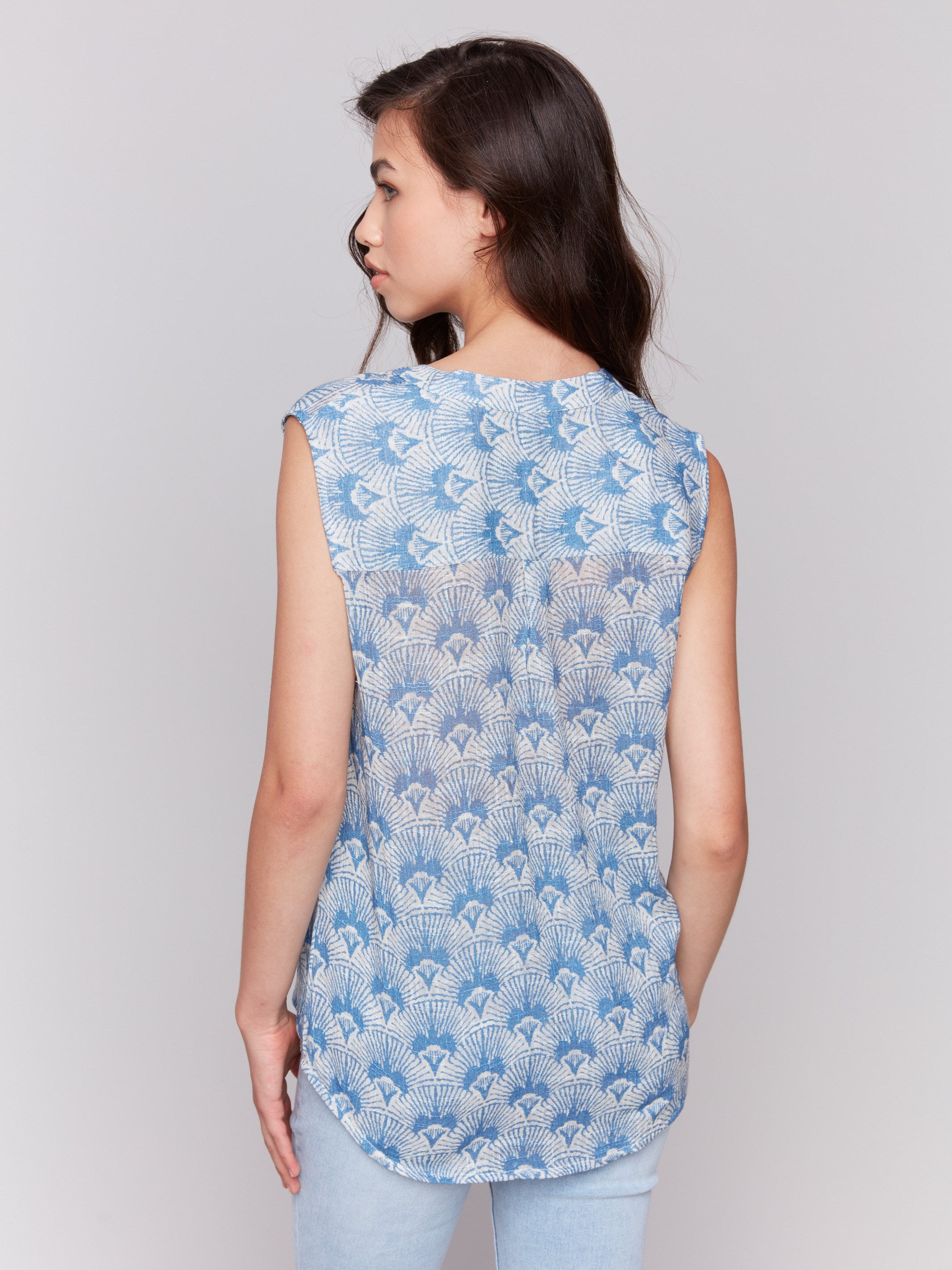 Vibrant sleeveless cotton gauze top with detailed patterning by Charlie B.