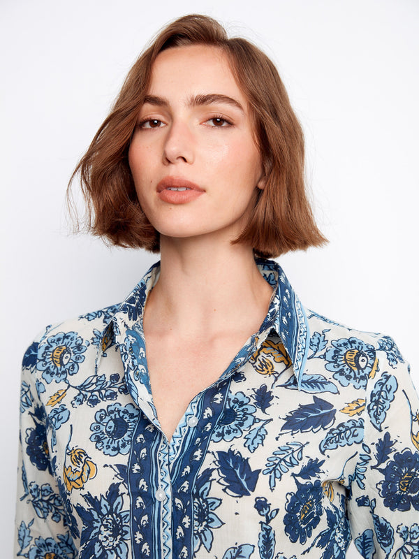 The elegant floral design on this shirt collar adds sophistication, making it suitable for both casual and semi-formal occasions by Charlie B.