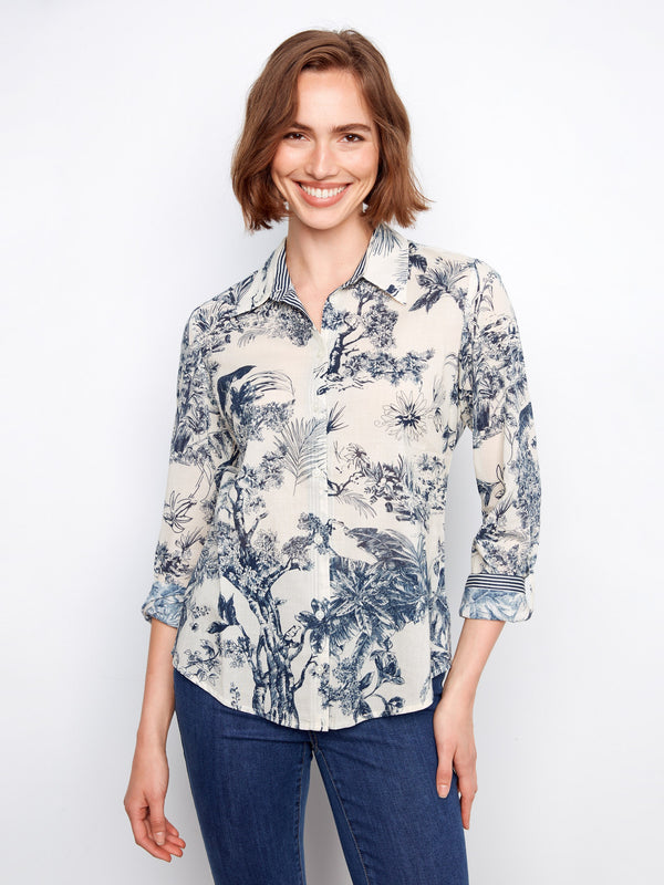 This chic long sleeve shirt offers both style and versatility, making it a wardrobe essential. Elegantly crafted by Charlie B.