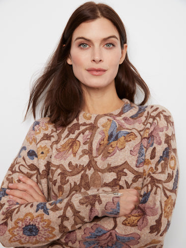 Sweater with abstract floral print and zippered cuffs by Charlie B.