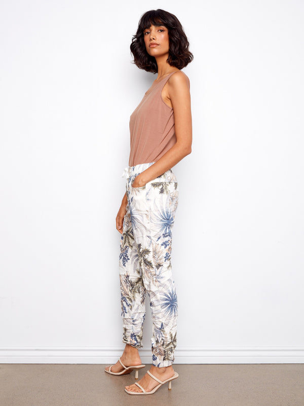 Floral printed women's joggers with regular rise, crafted from stretch fabric for ultimate comfort by Charlie B.