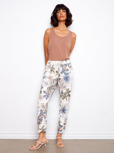 Stylish women's joggers in vibrant coast hues, featuring an elastic waistband with drawstring for a perfect fit by Charlie B.