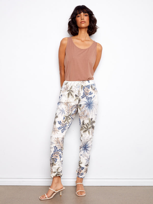 Stylish women's joggers in vibrant coast hues, featuring an elastic waistband with drawstring for a perfect fit by Charlie B.